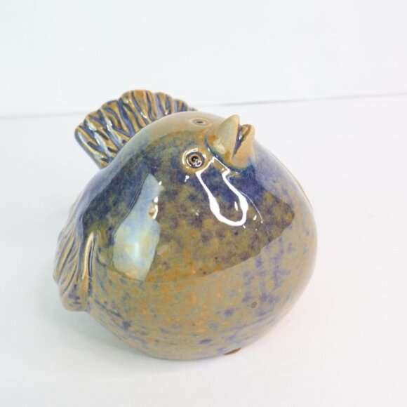 Pudgy Bird Figurine Blue Brown Glaze Shelf Decor - Picture 7 of 8